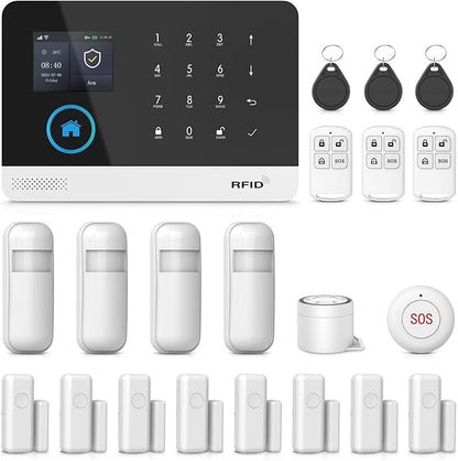 LWOHSI WiFi Home Security Systems,Wireless Alarm System with Door Window/Motion Sensors,Loud Siren,GSM 4G /SMS/Tuya APP Alerts,Compatible with Alexa and Google,NO Monthly Fees (A103F-US-E)