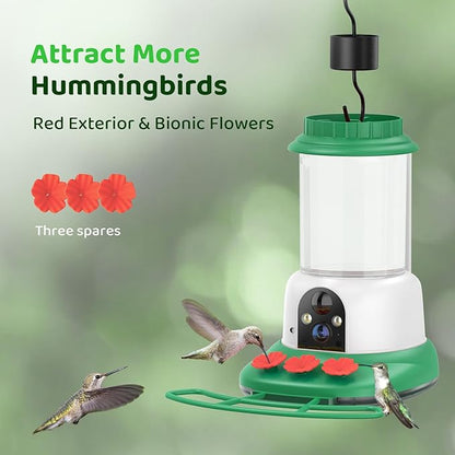 SEHMUA Hummingbird Feeder with Camera, 1 Year Trial AI Identify Birds Species, Smart Bird Cam with Solar Panel, Ant Moat & Bee Proof, Gift for Bird Watching