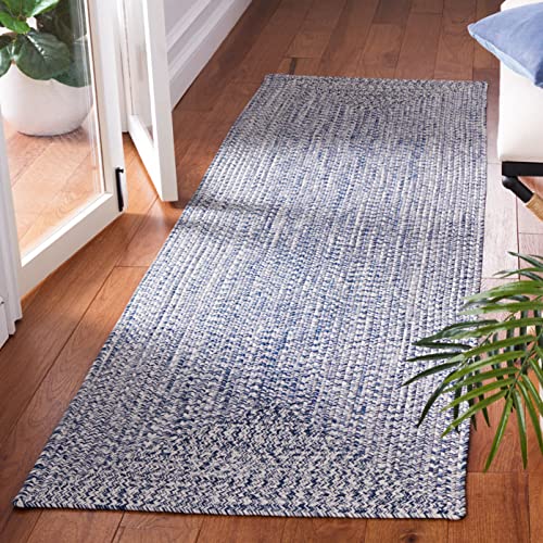 SAFAVIEH Washable Rug Outdoor Braided Collection - 2'3" x 6' Runner, Dark Blue & Ivory, Handmade & Reversible, Non-Shedding & Easy to Clean, Ideal for Patio, Backyard, Mudroom (BRA201N) - color: Dark Blue/Ivory, size: 2'3" x 6' (Runner)