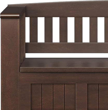 SIMPLIHOME Acadian Entryway Storage Bench - 48 inch Wide Solid Wood Hallway Seat with Shelf in Brunette Brown, Transitional Bench for Entryway or Living Room with Open Storage and Slatted Bottom