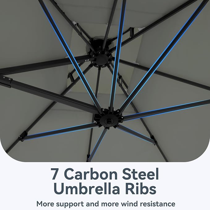 GREEN PARTY 12x9 ft Cantilever Patio Umbrella with Base Included, Rectangle Offset Outdoor Umbrellas with 360° Rotation, 5-Year-Non-Fading Hanging Pool Umbrella for Garden Deck Poolside - Grey