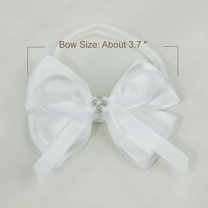 Nihao Baby White Lace Bow Big Baptism Headband for Baby Girls -1 PCS