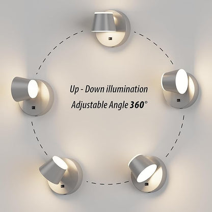 URSOLA Battery Operated Wall Sconce with Remote, LED Rechargeable Battery Wall Light with 9000mAh 3CCT and Dimmable Magnetic 360° Rotation Cordless Light for Bedroom（Grey）