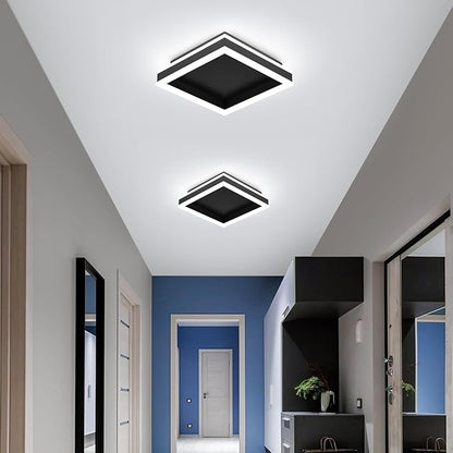 Square LED Flush Mount Ceiling Light, 5500K Cold White Black Modern Ceiling Light Fixture,Minimalist Close to Ceiling Lamp for Hallway Entryway Bedroom Kitchen Laundry Room (9.5 in)