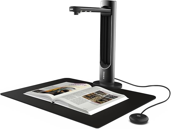 Innex DS200 Professional USB Book Scanner, 26MP, A3 Document scan, 120+ Language OCR, Auto-Flatten & Deskew, Finger Removal, Built-in Mic and LED lamp, Hand Button & Foot Pedal, for Windows/MacOS