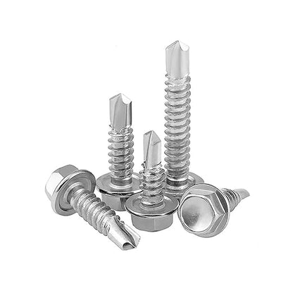 #14 x 3-1/2" (20 Pack) Hex Washer Head Self Drilling Screws, Self Tapping Sheet Metal Tek Screws, 410 Stainless Steel