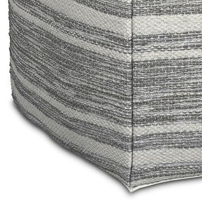 SIMPLIHOME Carina Contemporary Square Woven Pouf in Black Melange, White Wool for the Living Room, Bedroom and Kids Room - color: Black Melange, White, style: Wool Pouf
