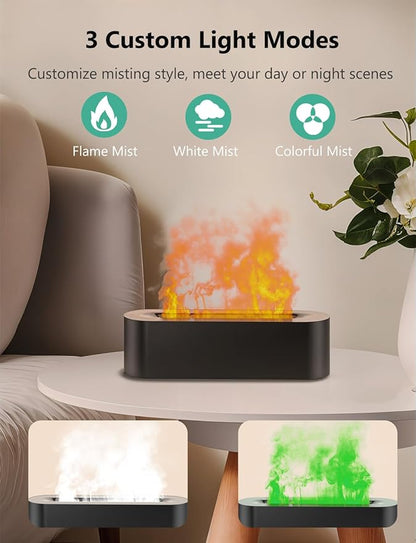 Flame Air Diffuser, Humidifier, Essential Oil Diffuser - 7 Colors, 180mL Capacity (8 Hours), Noiseless Operation, Auto-Off Protection - Perfect for Home Bedroom Office Gifts(Ivory)