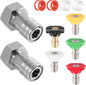 2 Pcs Garden Hose Quick Connect with Pressure Washer Nozzle Tips – Converts 3/4" GHT to 1/4" Quick Connect, Leak-Proof & Durable for Easy Watering Flowers and Plants or Outdoor Cleaning
