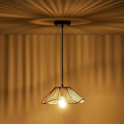 TERLEENART Hard Wired Rattan Pendant Lights Set of 2,Kitchen Island Pendant Lights with 12” Flower Shade,Boho Handwoven Paper Rope Rattan Ceiling Light for Living Room Dining Room Restaurant Foryer