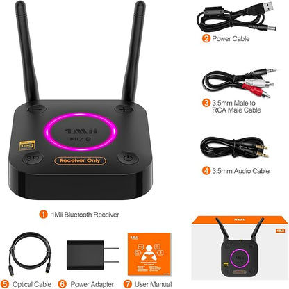 1Mii B06Ultra Bluetooth 5.3 Receiver with LDAC for Hi-Res Wireless Audio, HiFi Bluetooth Audio Adapter w/Audiophile DAC, 3D Surround aptX HD Low Latency, Optical AUX 3.5mm Coaxial for Home Stereo