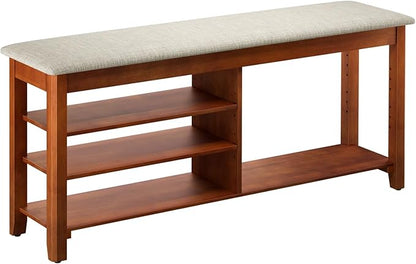 Shoe Bench with Flip-Top Storage, Solid Wood Entryway Bench with Cushion, Adjustable Shelf, Shoe Rack Front Door Entrance Organizer for Hallway, Living Room, Mudroom (Beige, 47.2" L)