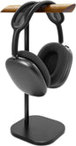 GEVO Headphone Stand for Desk, Walnut Wood & Aluminum Headset Stand, Universal Walnut Gaming Headset Holder with Solid Heavy Base for AirPod Max, Bose, Sony All Headphone Sizes (Square Base)