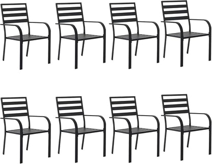 Outdoor Dining Chairs Set of 8, Metal Frame Stackable Patio Dining Chairs with Armrest, Wrought Iron Patio Bistro Chairs for Lawn, Backyard, Garden, Porch
