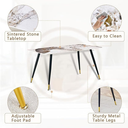 Modern Dining Table Set for 4, 62'' Sintered Stone Table, 4 Chairs, Easy to Assemble