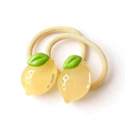 Lemon Hair Rope Tie Baby Girls Fruits Bowknot Kids Girls Yellow Lemon Hair Ring Tie BBG97 (Set-G)