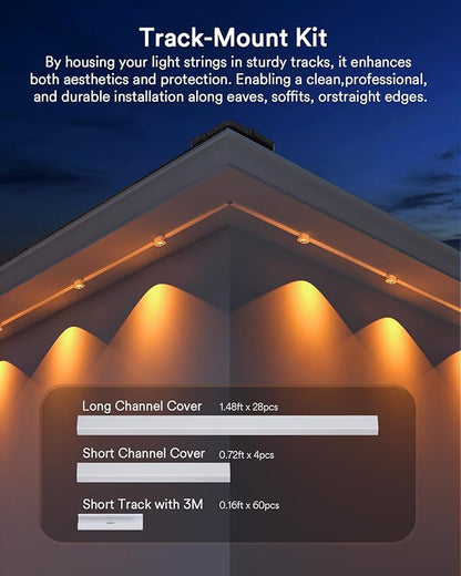 Lumary 44Ft Permanent Outdoor Lights Wire Cover, Cable Hider, Cables Raceway for Cord Hide, White and paintable Cords Cover Concealer Conduit Channel, TV Wires Management Kit