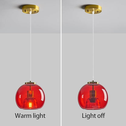 Red Glass Pendant Lights Kitchen Island Gold Hanging Light Fixture Glass Globe Pendant Light Modern Pendant Lighting for Kitchen Island Bedroom Dining Room (7.87", 1 Pack)