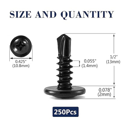 #8 x 1/2" Sheet Metal Screws 250PCS 410 Stainless Steel Truss Head Fast Self Tapping Screws Black Oxide by SG TZH