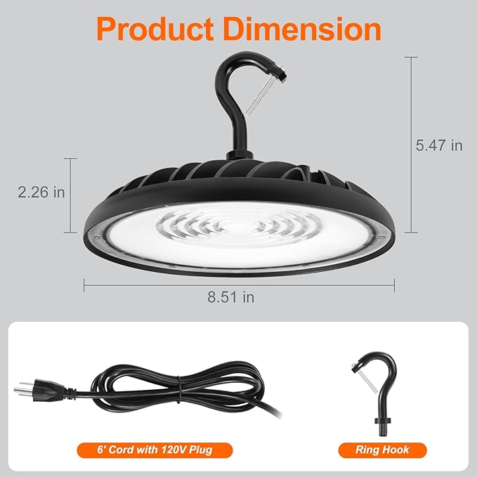 Sylvania UFO High Bay Led Shop Light, 100W, 11,000 LMS, 5000K, Daylight, 120V with 6 Foot Cord/Plug, Led Lights for Commercial Warehouse Workshop Factory Barn Garage, UL Listed - 1 Pack (66331)