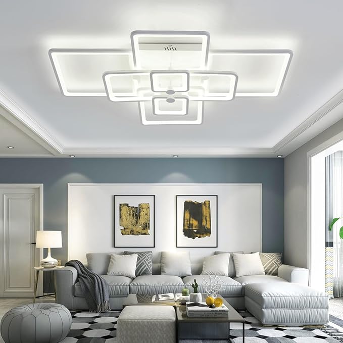 Modern LED Ceiling Light,41.7in White Modern LED Ceiling Light Dimmable for Living Room,8 Square Frame Acrylic with Remote Ceiling Lamps for Kitchen Bedroom Dining Room