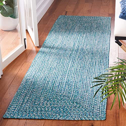 SAFAVIEH Washable Rug Outdoor Braided Collection - 2'3" x 6' Runner, Teal & Green, Handmade & Reversible, Non-Shedding & Easy to Clean, Ideal for Patio, Backyard, Mudroom (BRA201K) - color: Teal/Green, size: 2'3" x 6' (Runner)