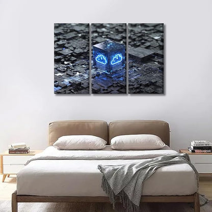 3 Panel Framed Wall Art Cloud Computing and Vetwork Security Concept Picture Poster for Bedroom Living Room Wall Decoratio, Concept Art Gallery-Wrapped Ready to Hang 20x40inchx3