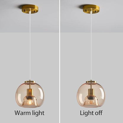 Light Coffee Glass Pendant Lights Kitchen Island Gold Hanging Light Fixture Glass Globe Pendant Light Modern Pendant Lighting for Kitchen Island Bedroom Dining Room (7.87", 1 Pack)