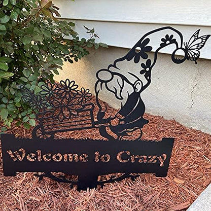 RealSteel Garden Gnome Monogram Yard Sign - Customizable Metal Sign with Gnome & Wheelbarrow Design - Personalized Name & Text (Penny Vein, 23" x 35")