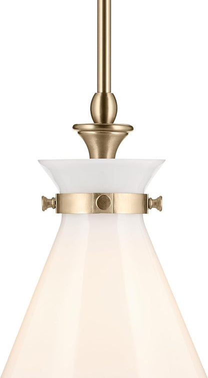Kichler Laria 1-Light Pendant, Updated Traditional Light, Sloped Ceiling Compatible, for Kitchen with Opal Glass in Champagne Bronze (14.5" x 10.5"), 52774CPZ