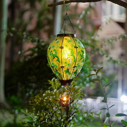 Starsoul Extra Large Solar Hot Air Balloon Lantern with Flame Hummingbird Glass Outdoor Hanging Hot Air Balloon Solar Light Waterproof Garden Patio Yard Party Decorations