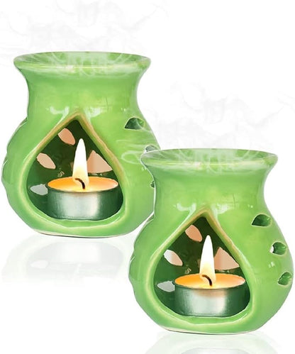 Ceramic Essential Oil Burner Wax Melt Burners |Aromatherapy| Ceramic Oil Diffuser| Candle Tealight Holder (Set of 1) Home Bedroom Decor Christmas Housewarming Gift, Green