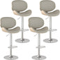 Adjustable Swivel Bar Stools Set of 4, Modern Bentwood Barstool with Large Metal Base and Footrest, PU Leather Upholstered Bar Chair with Curved Back for Kitchen Island Dining Room, Gray