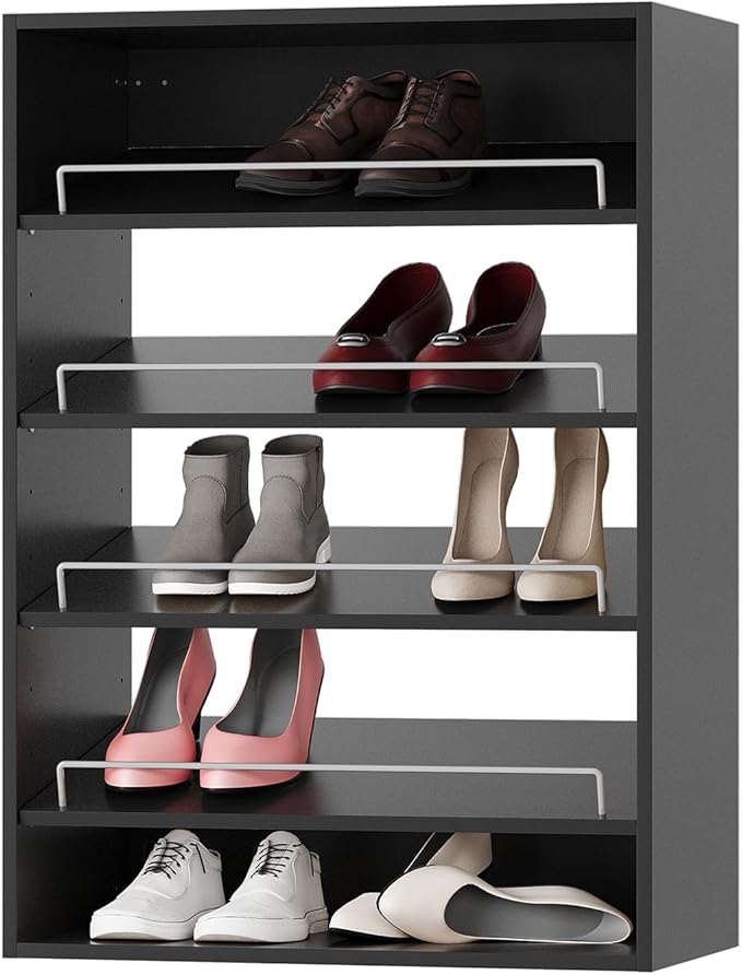 Shoe Shelf Short Tower Closet Unit, Modular Closet System, Wood Closet System Organizer with Storage for Walk In Closets, Clothing Rack for Hanging Clothes, Bedroom, Black, 19.5"W