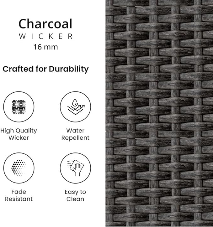Covers & All Universal 25" Counter Height Swivel Bar Stools, 16 mm Premium Charcoal Wicker Patio Furniture with Smooth Swivel Motion, Outdoor Furniture for Deck and Poolside (23" L x 23" W x 42" H)