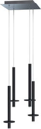 Draco 4 Pendant Lighting Black – LED Hanging Light Fixture for Kitchen Island, Bar, Foyer – Equilateral Cluster of Mini Metal Rod Pipe Tube Cylinders – Dimmable, Adjustable Wire, Lamp Bulb Included