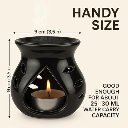 Pure Source India Ceramic Essential Oil Burner Wax Melt Burners |Aromatherapy| Ceramic Oil Diffuser| Candle Tealight Holder (Set of 1) Home Bedroom Decor Christmas Housewarming Gift, Black