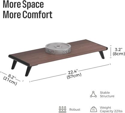 loukin Monitor Stand Riser for Desk, 22.4" x 8.3" Larger Computer Stand for Laptop, PC, Printer, Sturdy Desktop Computer Shelf with Non-Skid Rubber, Home Office (Brown)