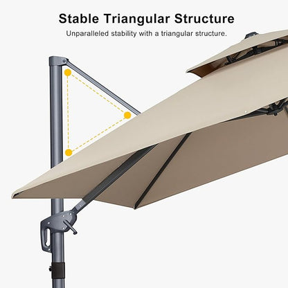PURPLE LEAF 10 FT Cantilever Umbrella Outdoor Patio Umbrella, Large Offset Square Umbrella, Windproof Heavy Duty Hanging Outside for Patio, Sand Dune
