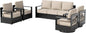 5 PCS Aluminum Patio Conversation Set - 3-Seater Sofa, 2 360° Swivel Chair, 2 Fixed Chair with 6" Thick Water-insistant Cushions, All-Weather Use Removable Cover, Ideal for Garden, Poolside (Beige)