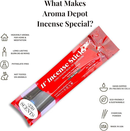 Black Cherry Most Exotic 11'' Incense Sticks. Approx. 85 to 100 Sticks Per Bundle, Each Natural Stick Burns for 45 mins to 1 Hour Each. Long Lasting. Guarantee 100% Pure