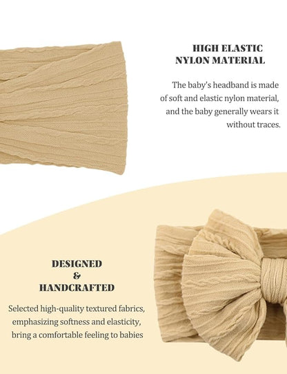 Stretchy Headbands with Bows for Newborn, Infant and Toddler Girls, Beige Unisex Head Wraps (6 Pack, 03H-09)