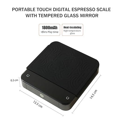 Portable Coffee Scale,Digital Touch Espresso Scale with with Timer,2kg/0.1g High Precision,Rechargeable 1800mAh Battery Tempered Glass Mirror