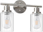 Unicozin 2 Light Vanity Lights, Brushed Nickel Wall Sconce Light with Clear Glass, Bathroom Light Fixtures, Wall Lights for Mirror, Living Room, Bedroom, Hallway, E26 Base (Bulbs Not Included)