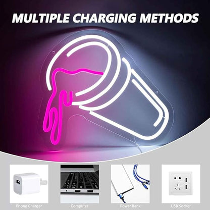 Moodion Double Cups Neon Sign for Wall Decor, Dimmable Pink Neon LED Lights Signs for Bar Man Cave, Neon Light Up Signs for Bedroom Pub Bar Accessories Decorations Aesthetic, Birthday Neon Sign Gifts