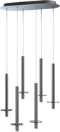Draco 6 Pendant Lighting Nickel – LED Hanging Light Fixture for Kitchen Island, Bar, Foyer – Equilateral Cluster of Mini Metal Rod Pipe Tube Cylinders – Dimmable, Adjustable Wire, Lamp Bulb Included