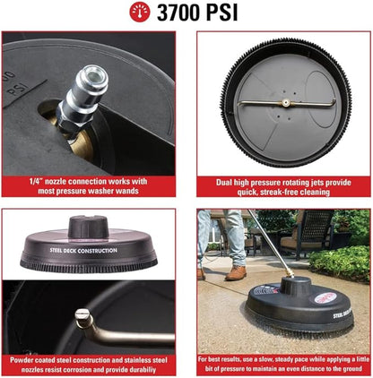 Simpson Cleaning 80165 Universal 15" Steel Pressure Washer Surface Cleaner for Cold Water Machines, 1/4" Quick Connection, Recommended Min 2200 PSI up to Max of 3700 PSI, Black