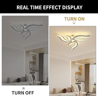 Becailyer LED Ceiling Light, 26.7" Dimmable Modern Flower Shape Ceiling Lamp, 30W Acrylic 3-Petals Flush Mount Ceiling Light Fixtures for Bedroom Dining Room Kitchen, White