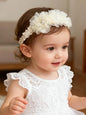 Handmade Baby Girl Headbands in Beige and Pink Lace Flowers for Newborns and Toddlers Cute Baby Girl Flowers and Newborn Headbands (Beige Lace Pearl Floral, One Size)