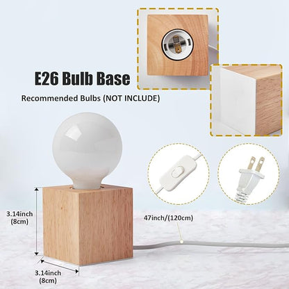 OuXean Vintage Table Lamp,Small Bedside Lamp with Square Wooden Base Desk Lamp, E26 60W Night Light Perfect for Bedroom Living Room Home Art Display Cafe Bar Studio Antique Decor(Without Bulb)